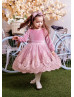 Dusty Rose Velvet Pineapple Embroidered Lace Vintage Flower Girl Dress